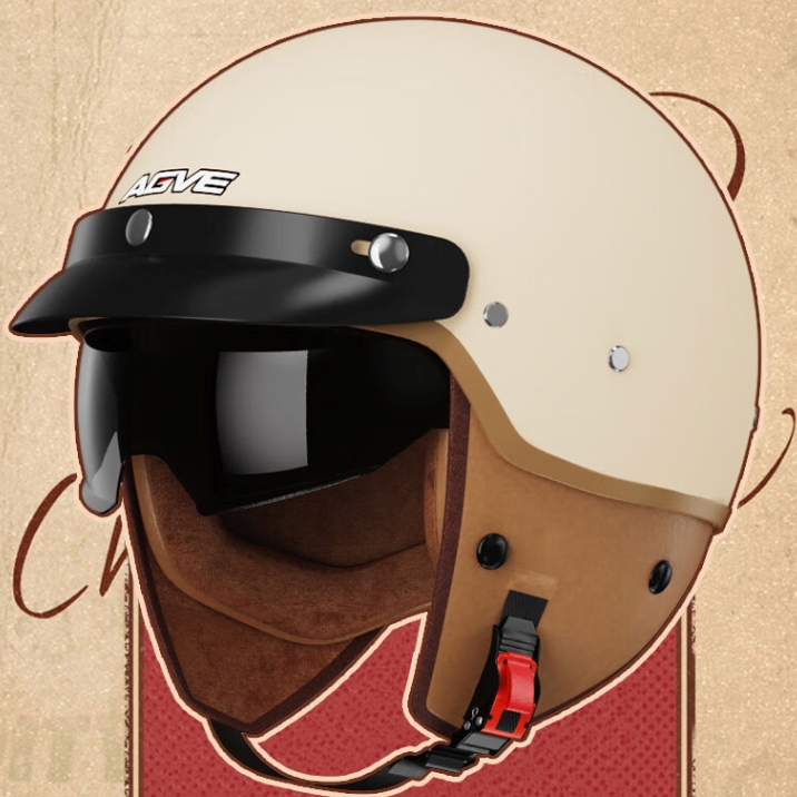AXK 新国标A类3c认证复古头盔夏季男女通用电动车摩托车安全帽 哑黑【风镜+