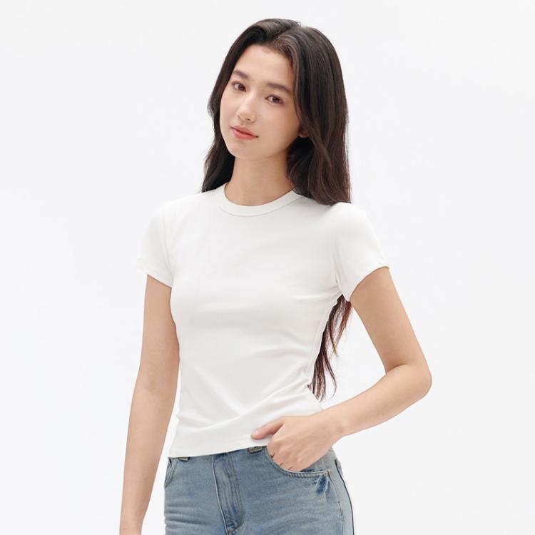 棉的美学 230g正肩打底衫短袖t恤女士内搭春夏季紧身修身显瘦高级上衣 29.9