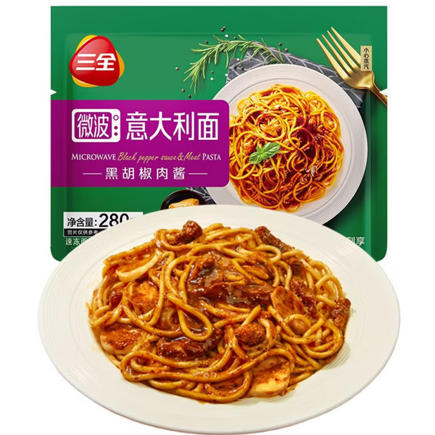 三全 黑椒肉酱微波意面280g 4.19元