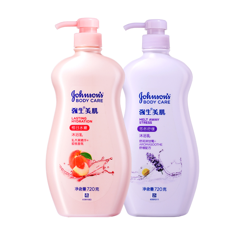 88VIP：Johnson's body care 强生美肌 水嫩舒缓沐浴露720g*2瓶 薰衣草蜜桃留香 温和