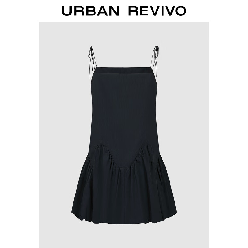 URBAN REVIVO UR2024秋季女装都市休闲设计感捏褶系带连衣裙UWU740125 墨蓝 S 279元