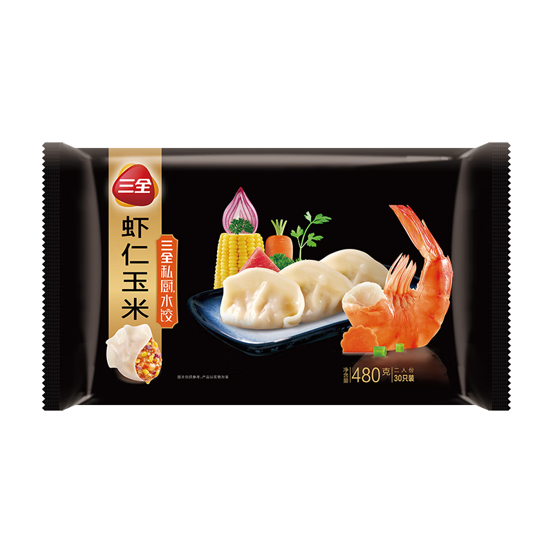 plus，需凑单：三全 私厨系列 虾仁玉米水饺 480g30只*3件 33.69元(合11.23元/件)