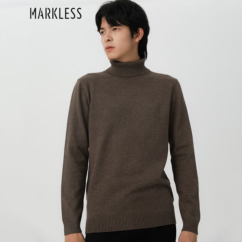Markless 2023冬季不起球毛衣毛线衣高领针织衫男士纯色打底衫男MSB0710M3 64元（