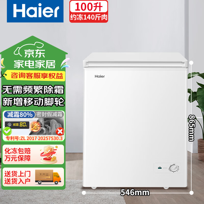 Haier 海尔 冰柜家用小型100升无需频繁除霜一级能效冷冻柜冷藏柜保鲜速冻柜