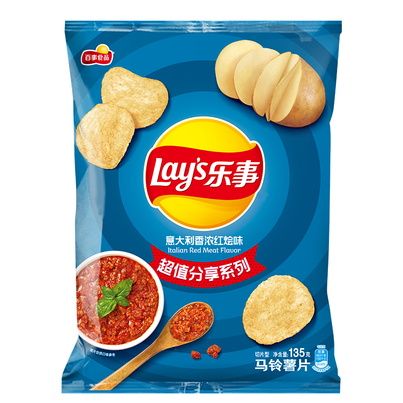 限天津地区，PLUS会员，需凑单：（Lays）乐事 薯片 意大利香浓红烩味 135克*10件 24元包邮（合2.4元/件）