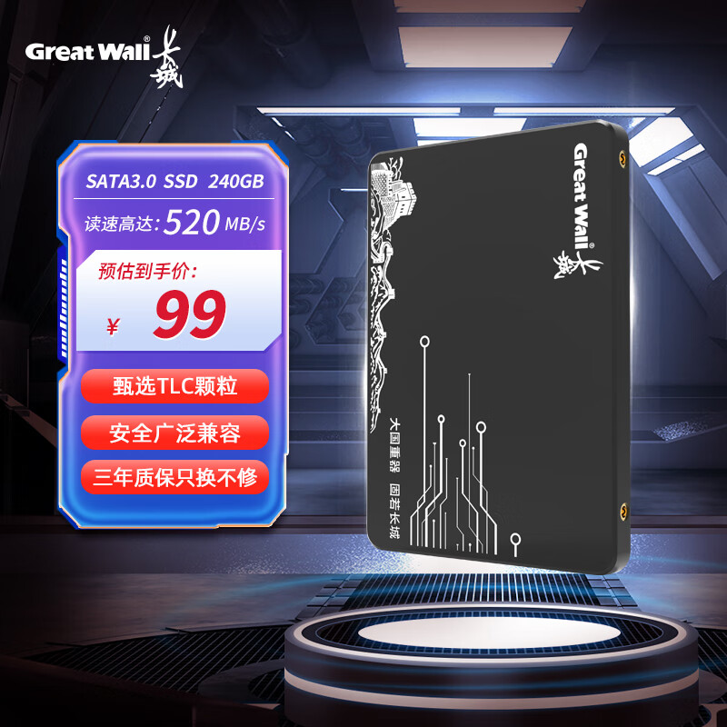 Great Wall 长城 240GB SSD固态硬盘 SATA3.0接口 99元