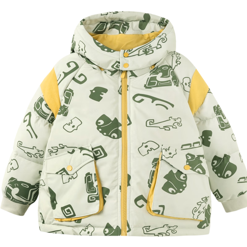 迷你巴拉 三防透湿 冬男女童插肩袖羽绒服 灰绿色调 00324 京东服饰五折券128