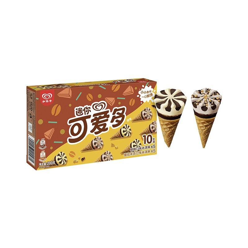 WALL'S 和路雪 迷你可爱多 冰淇淋甜筒组合装 2口味 200g（朗姆口味5支 25.9元