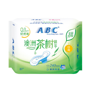 ABC 卫生巾 日用卫生巾澳洲茶树精华瞬吸棉柔0.1cm轻透薄240mm 4.12元