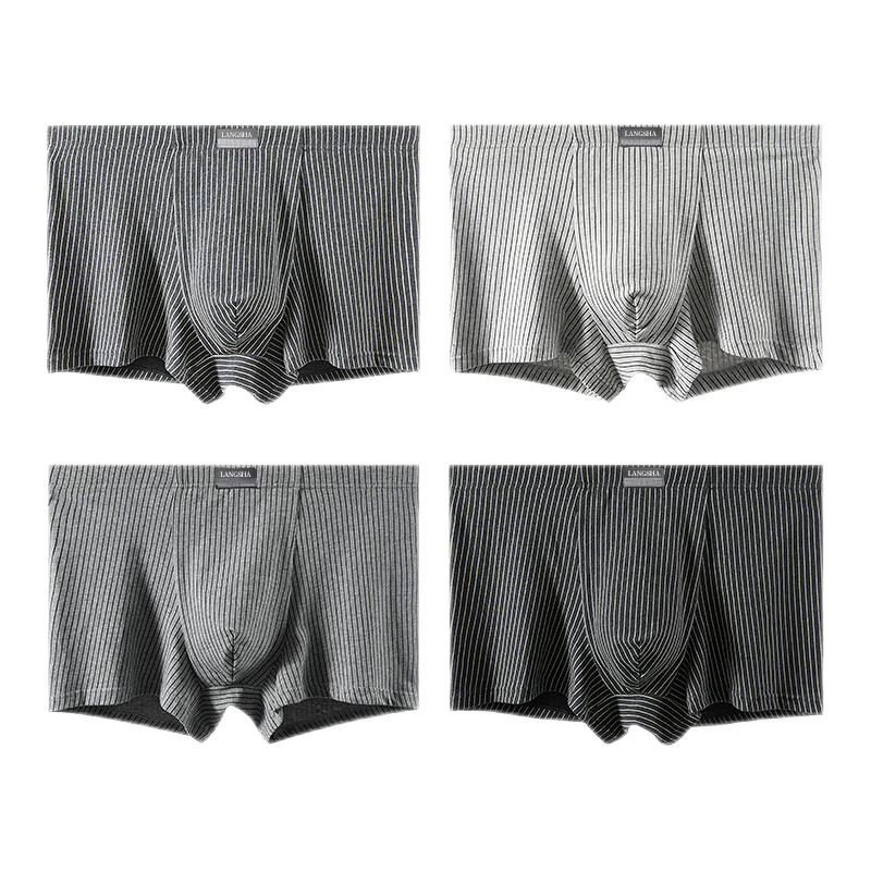 plus会员：浪莎（LangSha）男士内裤纯棉透气5A级抗菌内档大码平角短裤衩4条