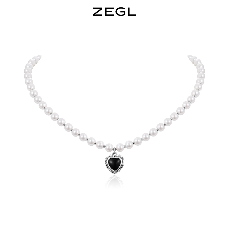 ZENGLIU ZEGL爱心人造珍珠项链女轻奢小众黑玛瑙复古锁骨链法式巴洛克颈链 79