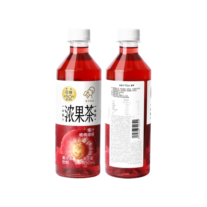 plus会员:喜茶（HEYTEA）浓果茶 低糖果汁茶 混合 450ml＊12瓶 49.12元包邮