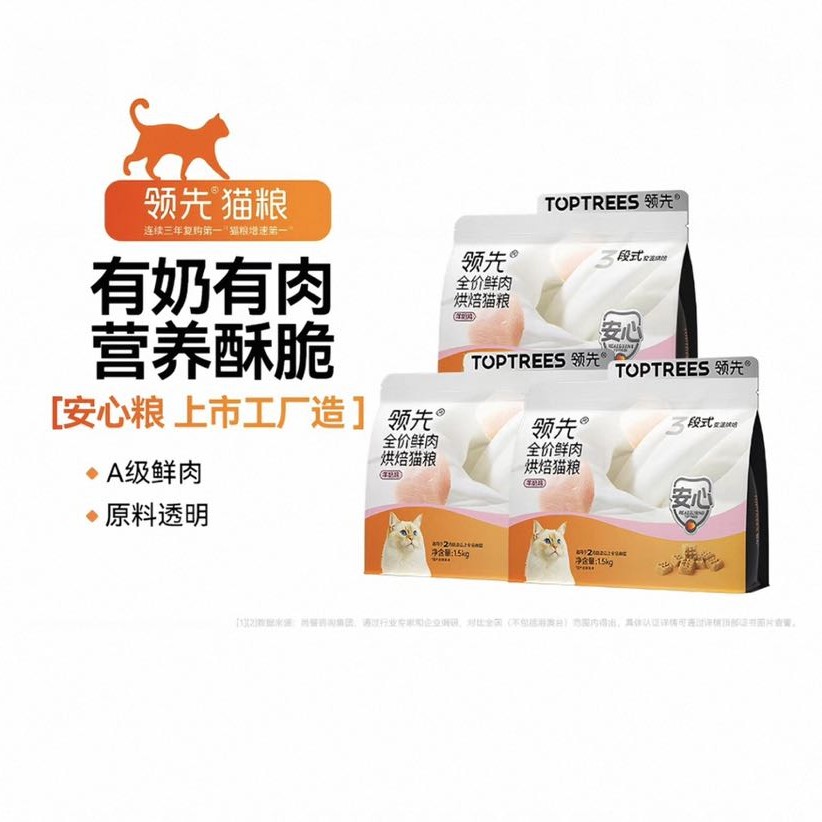 淘金币可用、88VIP：领先 烘焙鲜肉猫粮鸡肉味1.5kg*3包（赠鲜肉猫粮50g+猫条70g）