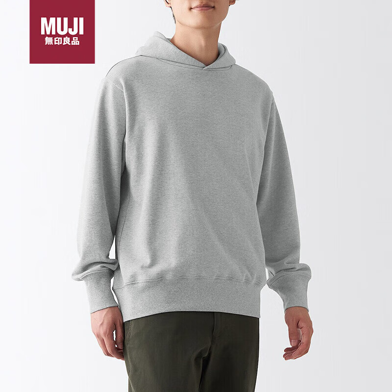 MUJI 無印良品 男式 紧密织毛圈 套头卫衣 连帽卫衣 ABI09A2A 灰色 L ￥100