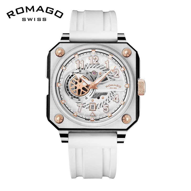 ROMAGO 雷米格 /雷米格 碳纤系列 瑞士制造碳纤维手表镂空机械表男士方形腕表RM097 银白色（限定发行）  券后20650元