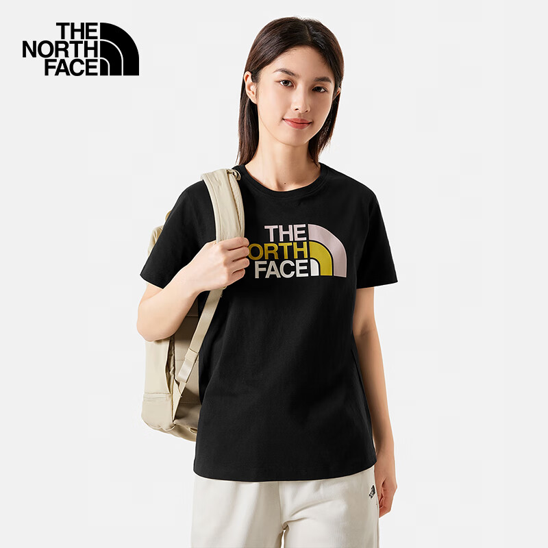 移动端：THE NORTH FACE 北面 短袖T恤女简约LOGO印花舒适圆领半袖休闲透气24春