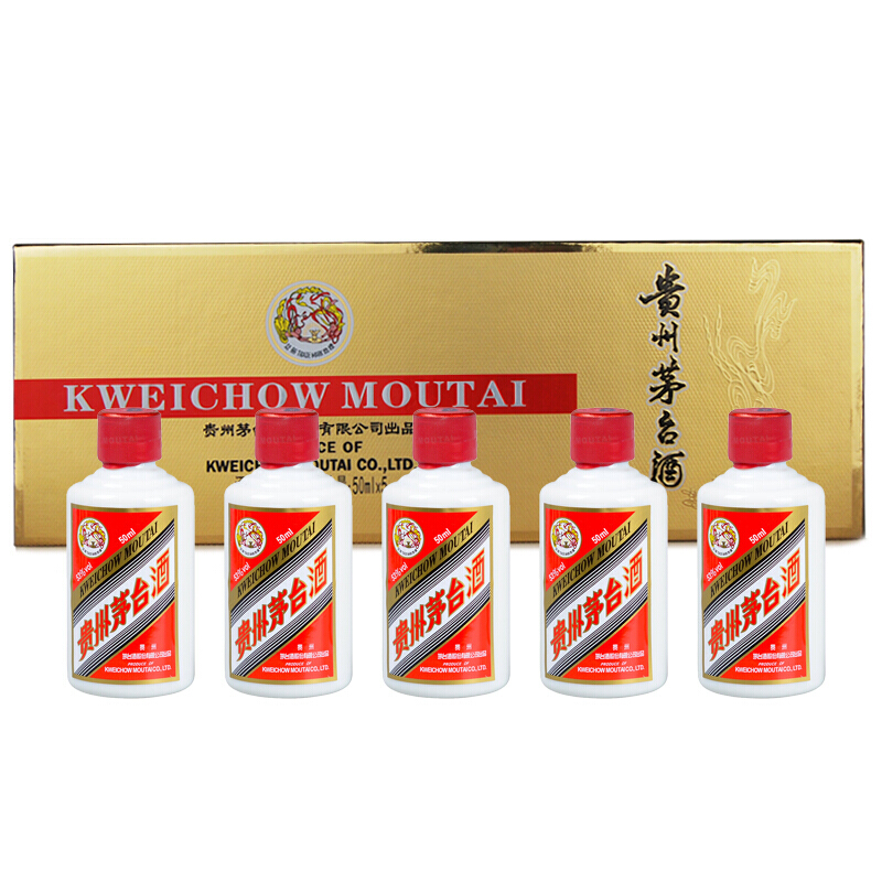 88VIP：茅台 MOUTAI 贵州茅台酒飞天茅台小酒金色金条53度50ml*5瓶酱香型白酒礼