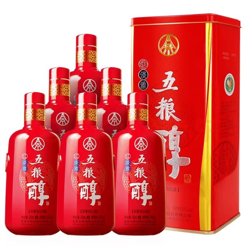 五粮醇 WULIANGYE 五粮液 五粮醇红淡雅铁盒 50度 浓香型白酒 500mL*6瓶 258元（需