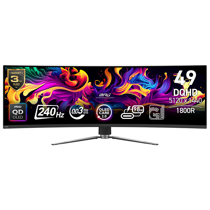 湖北政府补贴，plus:微星 49英寸 准5K 量子点 OLED 曲面屏 240Hz 0.03ms Type-C 98W 游