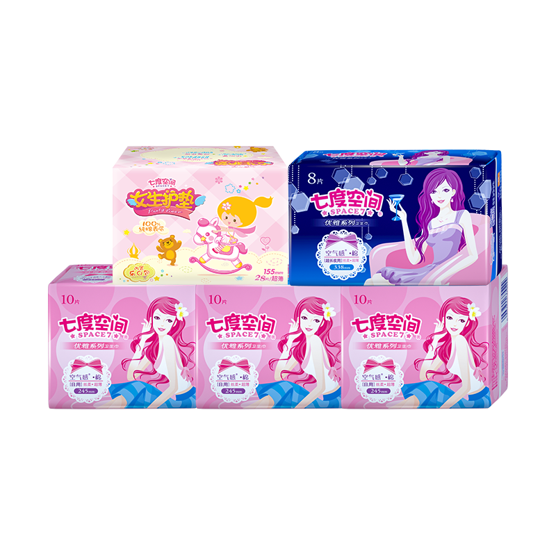 七度空间 卫生巾少女优雅丝柔棉表层透气日用加量姨妈巾 优雅日夜66片 26.9