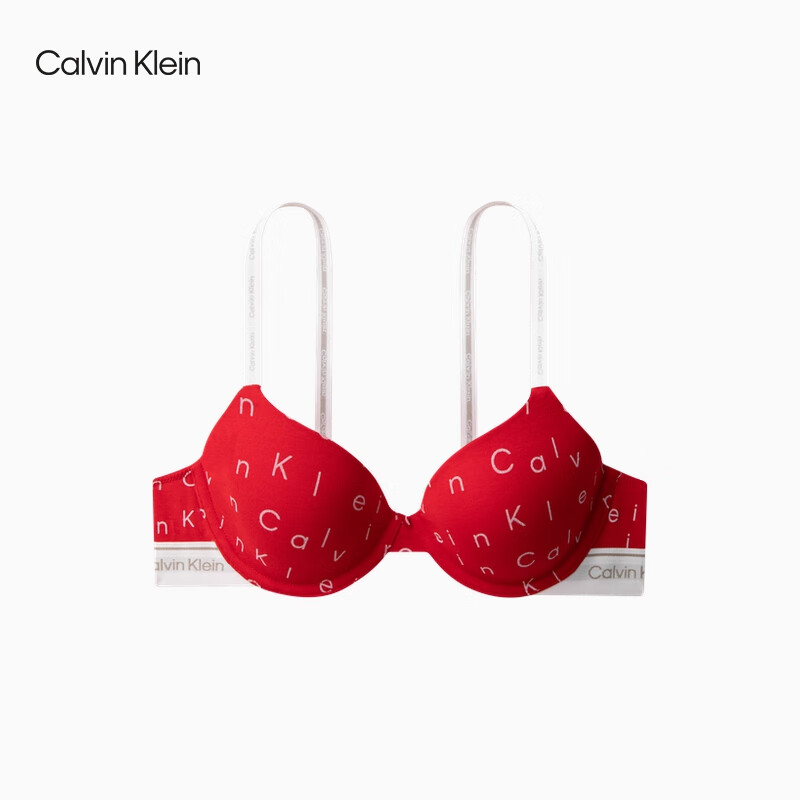 卡尔文·克莱恩 Calvin Klein 内衣女士字母满印提花肩带舒适薄垫3/4杯文胸QP3016