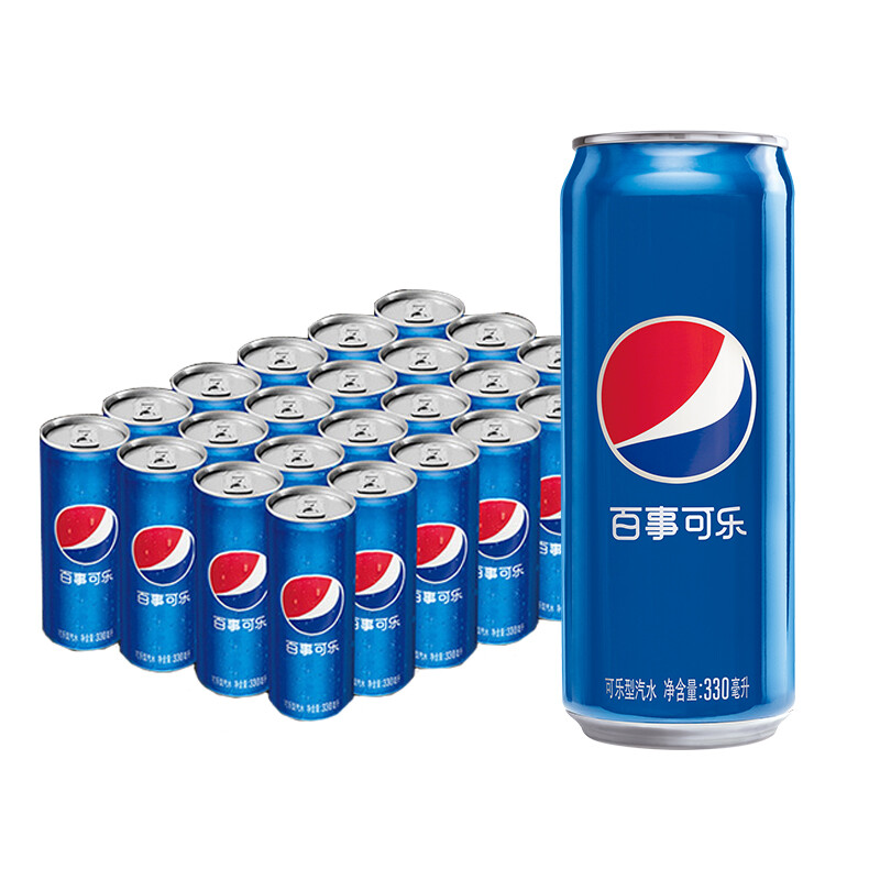 pepsi 百事 可乐 Pepsi 汽水 碳酸饮料 细长罐330ml*24听 百事出品 29.36元
