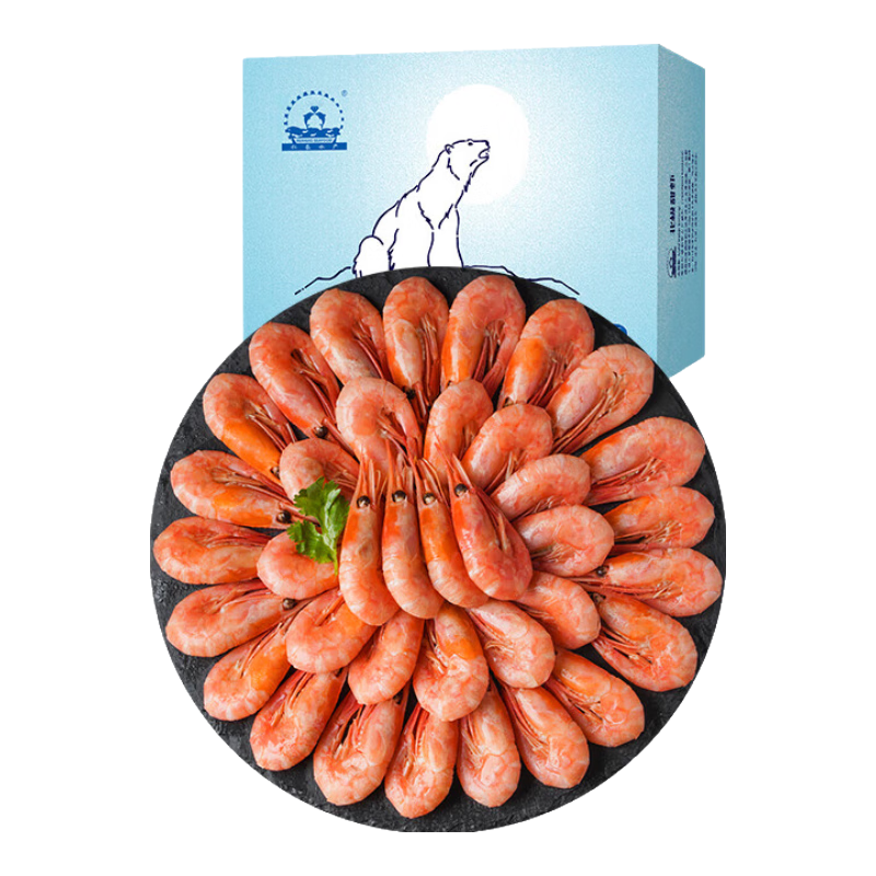 仁豪水产 头籽北极甜虾净重1.5kg（MSC认证）90-120只/kg 60﹪头籽率 即食 99.9元