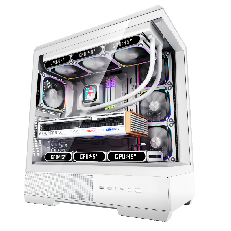 PLUS会员: 爱国者（aigo）星璨 大岚 白色 游戏电脑台式主机箱 支持双360水冷 