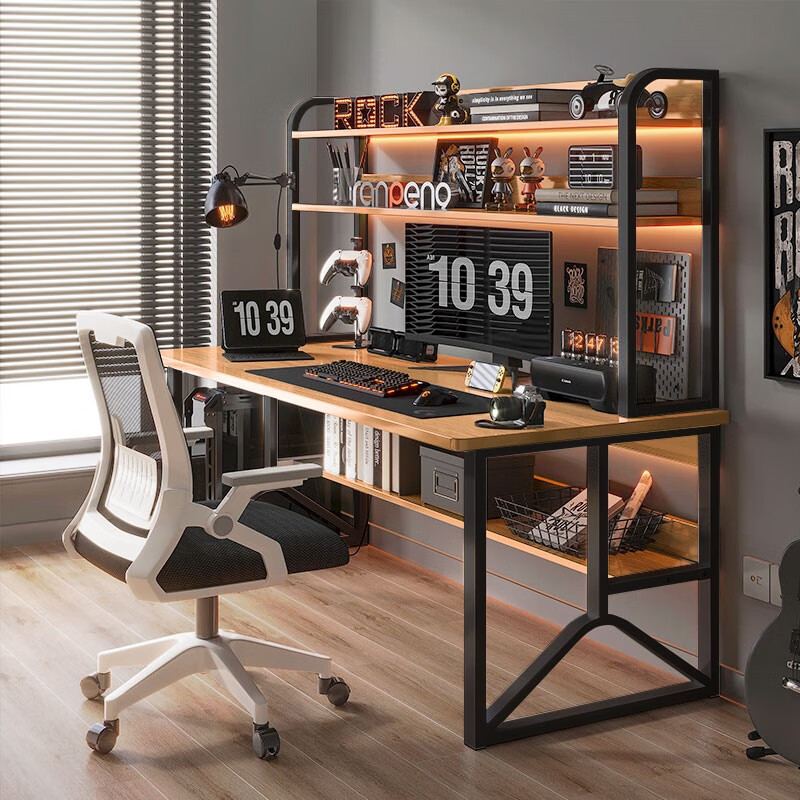 五一放价、家装季、PLUS会员：耐家 电脑桌 黄梨木色黑架 100cm 96.34元