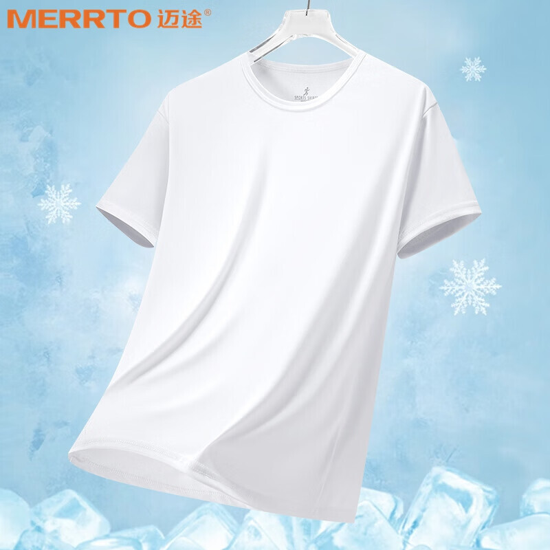MERRTO 迈途 速干衣情侣跑步夏季运动透气户外冰丝健身羽毛球男休闲圆领T恤G MT2-白色 M(105-120)斤 24.5元（需买2件，需用券）