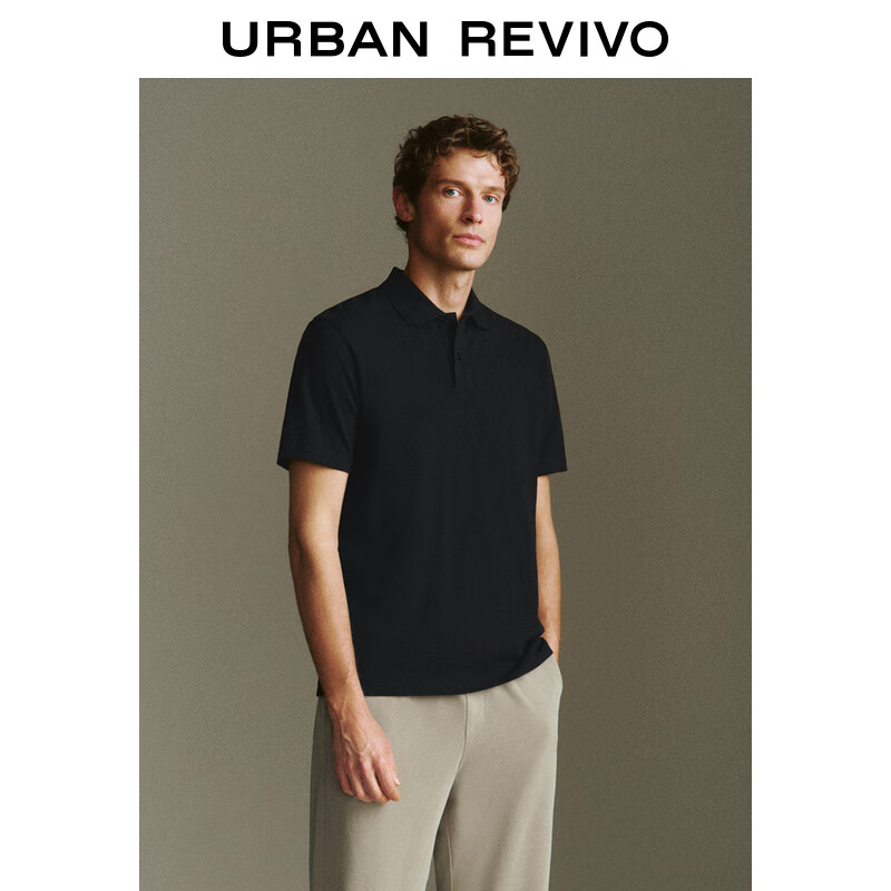 PLUS会员：URBAN REVIVO UR 2024夏季新款男装轻商务Polo领短袖T恤UMB440004 正黑 68.61