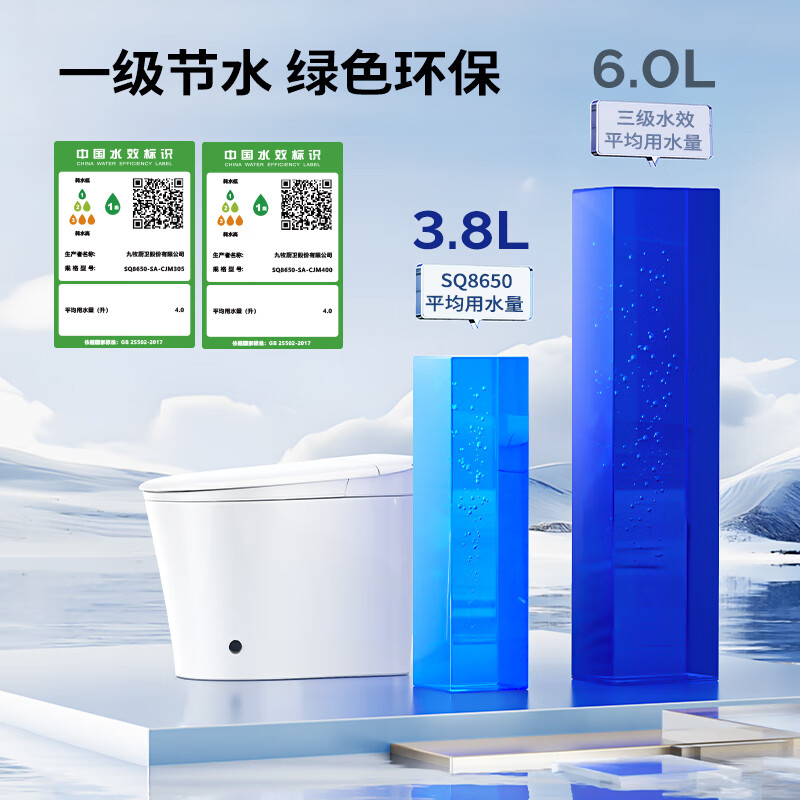 国家补贴、PLUS会员：九牧 轻智能马桶一体机 脚感零压SQ8650 305坑距（290-390mm