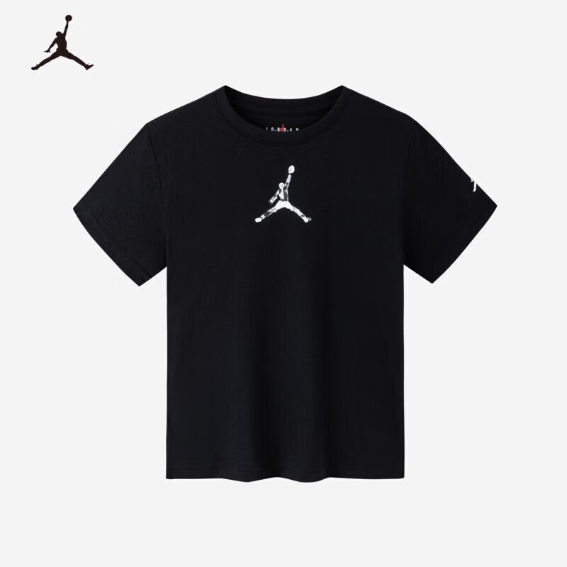 NIKE 耐克 童装男女童短袖T恤夏季JORDAN儿童短T上衣 正黑色 160(XL) 84元（需用