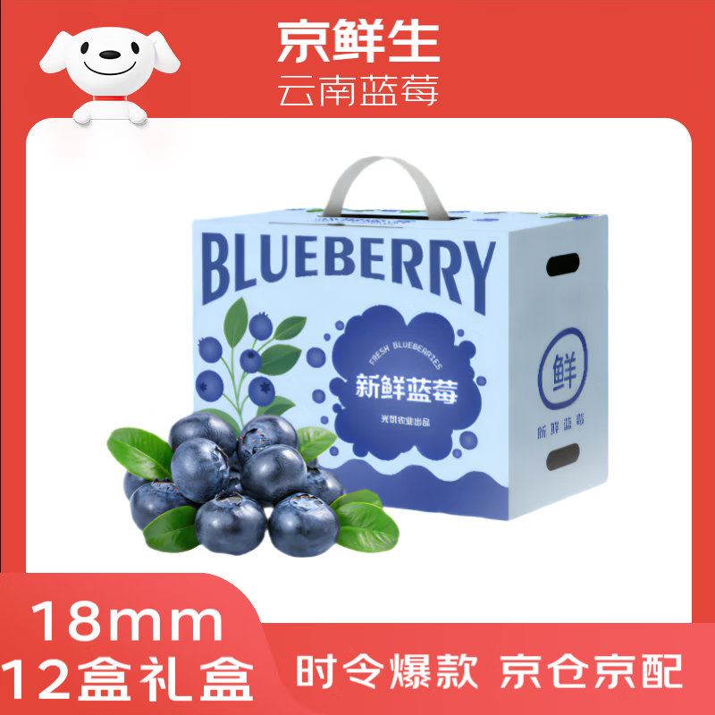 京鲜生 云南蓝莓 18mm大果 12盒 125g/盒 96.7元(需用券)