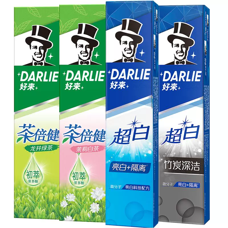 DARLIE 好来 原黑人)牙膏超白茶家庭家用套装190g*4支洁齿清新亮齿 ￥34.24