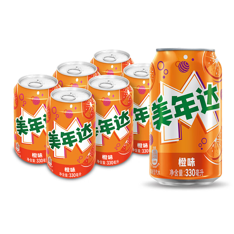 美年达 百事可乐 美年达 Mirinda 橙味 可乐 碳酸饮料 330ml*6听 百事出品 ￥1.9