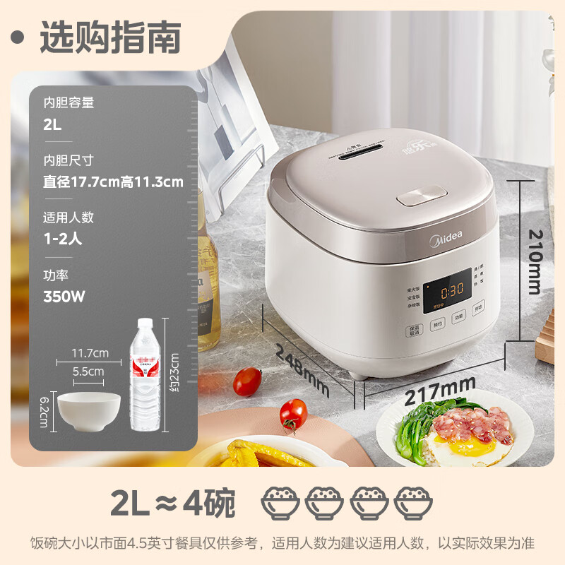 以旧换新补贴、PLUS会员：Midea 美的 MB-RC201S 电饭煲 316L不锈钢 2L 174.32元包邮