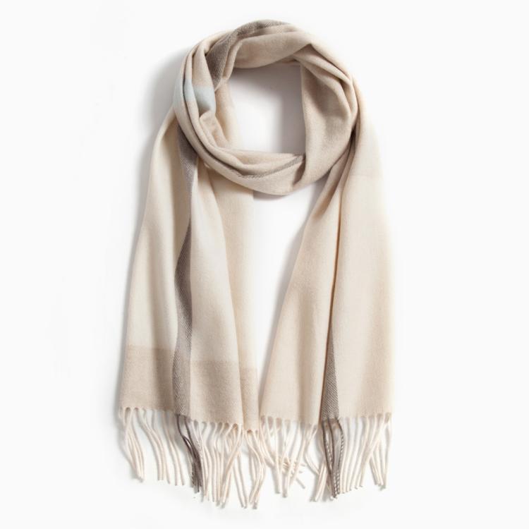 达芬奇密码 【100%山羊绒围巾】简约经典款加厚浅米格纹围巾 339元