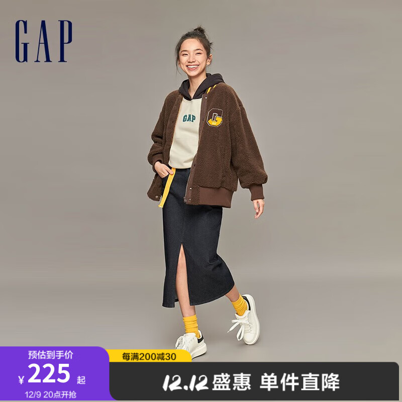 Gap 女装冬季款LOGO宽松时尚抓绒卫衣889795连帽衫 黑白拼接 170/88A(L)亚洲尺码 1