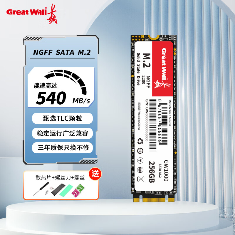 Great Wall 长城 SSD固态硬盘协议2280NGFF 台式笔记本通用固态硬盘（M.2 SATA协议