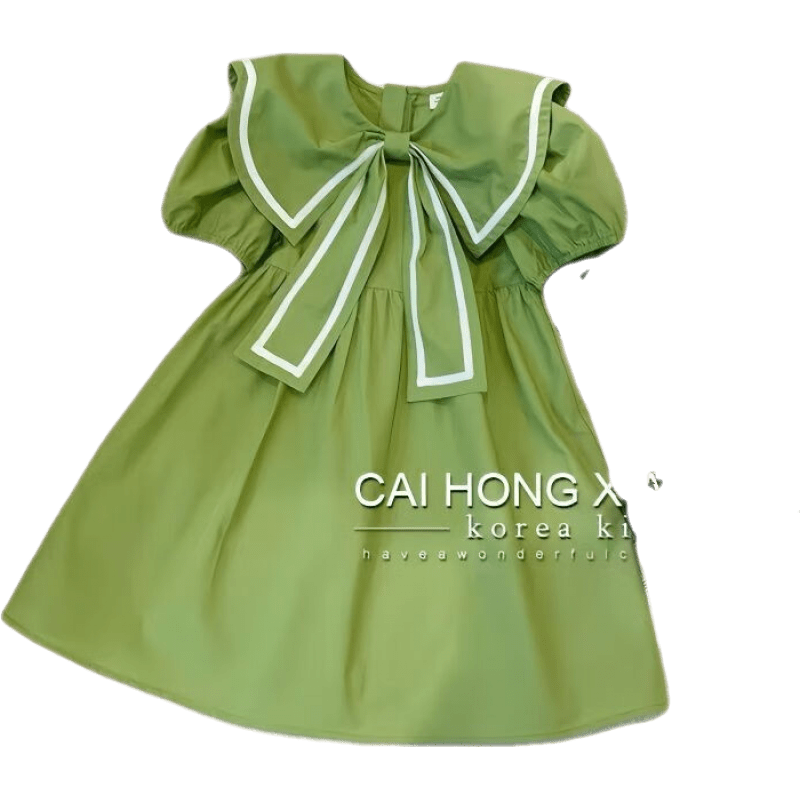 夏款小清新森系泡泡袖女童连衣裙新款上新休闲宽松版 绿色 110cm 49.8元（需