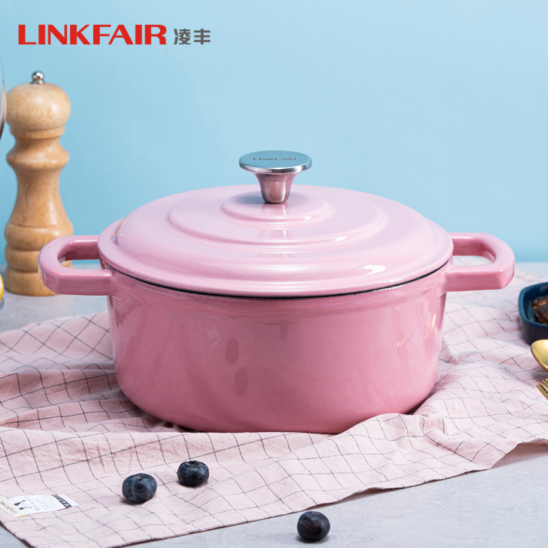 LINKFAIR 凌丰 汤锅(22cm、3.6L、铸铁、仙女粉) 199元