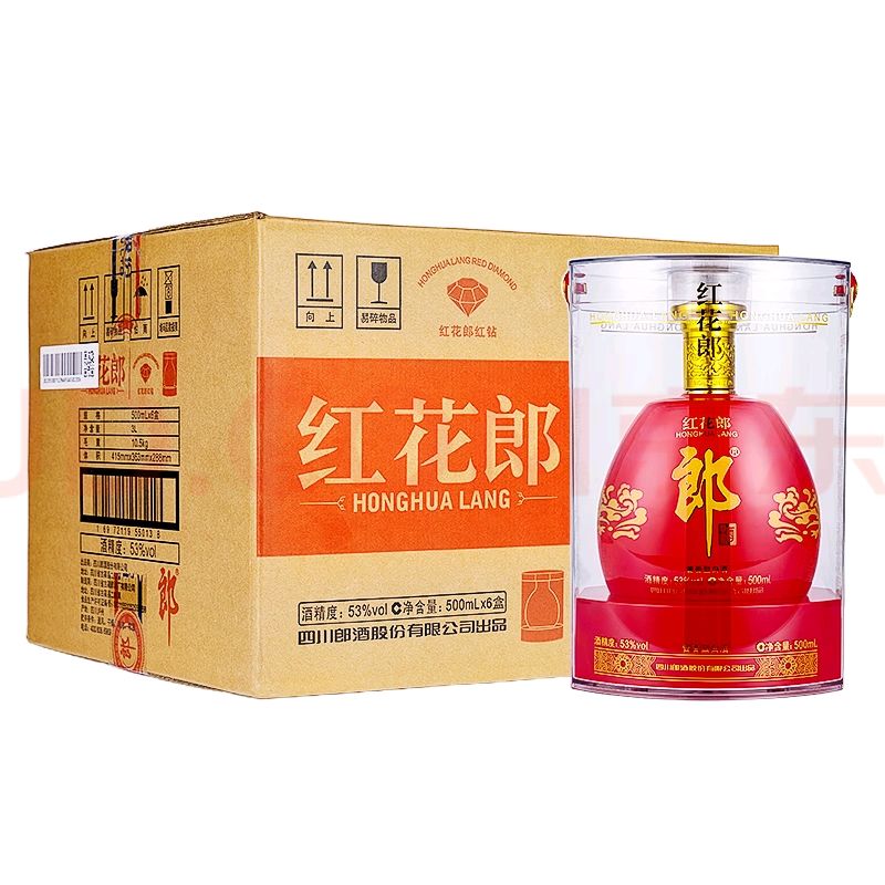 移动端、京东百亿补贴：LANGJIU 郎酒 红花郎 红钻 53%vol 酱香型白酒 500ml*6瓶 1