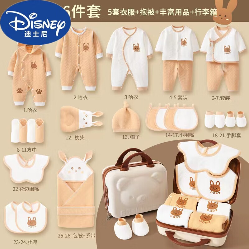 Disney 迪士尼 龙宝宝婴儿初生衣服礼盒装春夏四季套装 保暖款26件套 新生儿0-4个月59码 293.28元