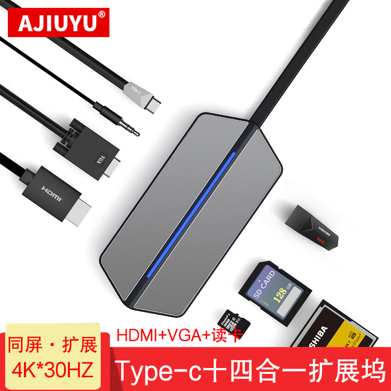 AJIUYU Type-c扩展器适用于笔记本电脑转换器MacBook Pro/Air笔记本USB-C转接头 8合