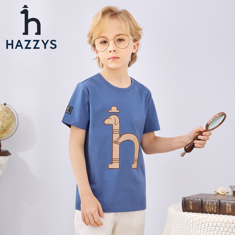 HAZZYS 哈吉斯 品牌童装夏男童短袖简约时尚百搭舒适男童短袖 凫蓝色 145 127.0