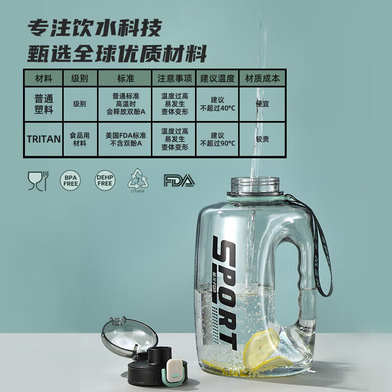 富光 吨杯桶大容量塑料杯水杯 运动灰 1600ml 31.2元