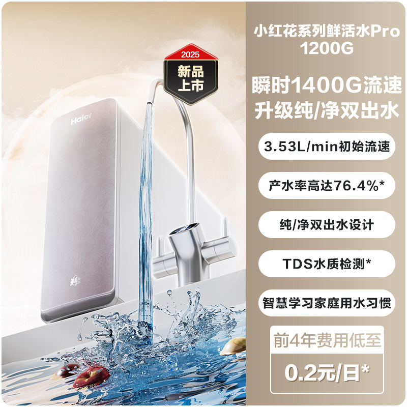 88VIP：海尔 Haier 鲜活水pro1200G双出水净水器家用直饮厨卫净饮机 2047.2元（需