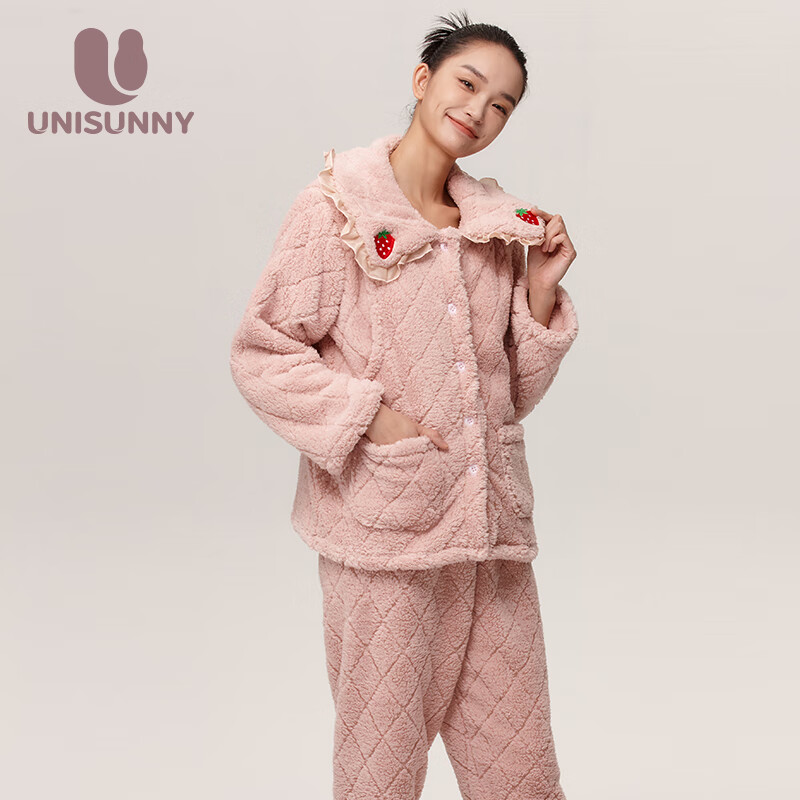 unisunny 月子服产后睡衣秋冬款哺乳衣服小个子孕中晚期睡裤家居服套装 粉色