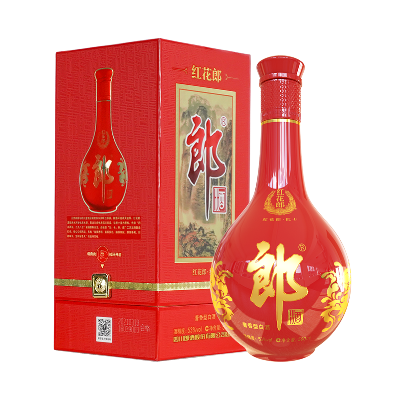 再降价、PLUS会员：LANGJIU 郎酒 红花郎 红10 第四代 53﹪vol 酱香型白酒 500ml 单